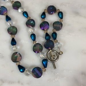 Bar and Circle Faux Crystal Necklace and Bracelet